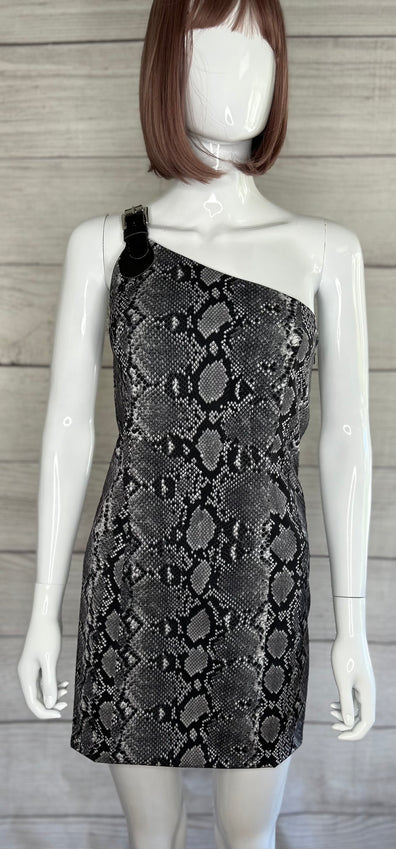 One Shoulder Snake Print Embellished Dress